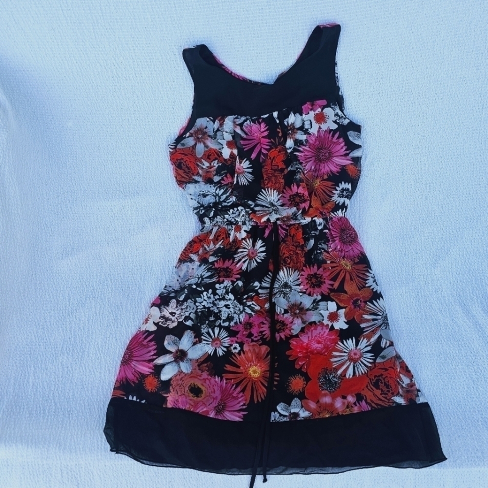 Enfocus Studio black, pink, and orange floral sleeveless dress size 8